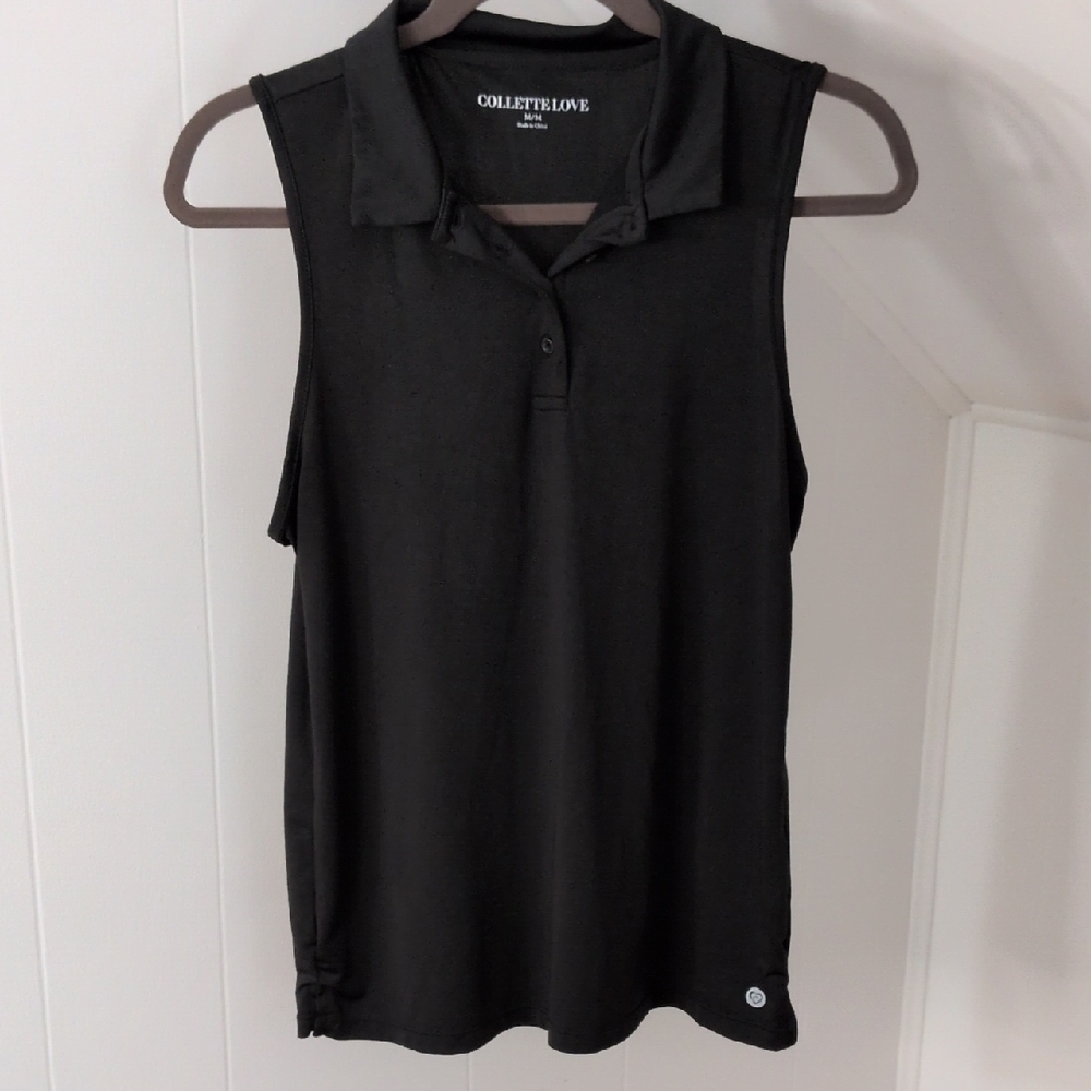 Black Sleeveless Polo Top